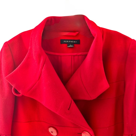 Women's Periphery Red Pea Coat with Dramatic Long Bell Sleeves in Size 6 - Picture 6 of 14
